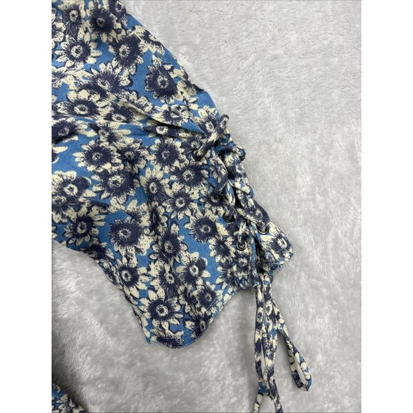 Free People Lace Up Minidress Size XS Boho Cottage Whimsy Floral Peasant Croquet - Picture 4 of 8